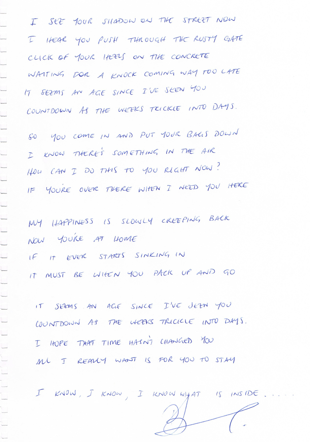 My Happiness Hand Written Lyrics By Bernard Fanning Powderfinger
